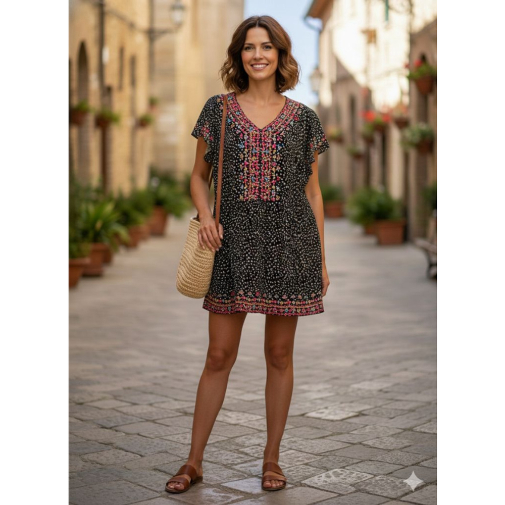 Savanna Jane Black & White Polka Dot Embroidered Mini Dress 2X southwestern